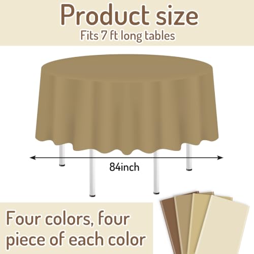 Whaline 16 Pcs Brown Gradient Plastic Tablecloth 4 Colors Round Table Cover Waterproof Table Cloth for Party Thanksgiving Fall Tables Decoration Supplies, 84 Inch - color: Brown Color