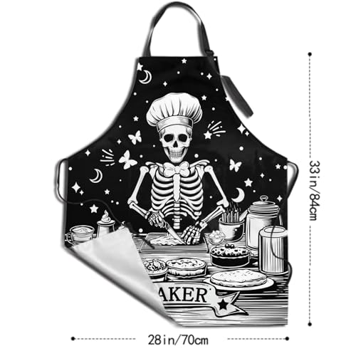 Funny Apron Polyester Grooming Aprons with Pocket for Cooking Kitchen Grilling Adults - color: Black Skull Men