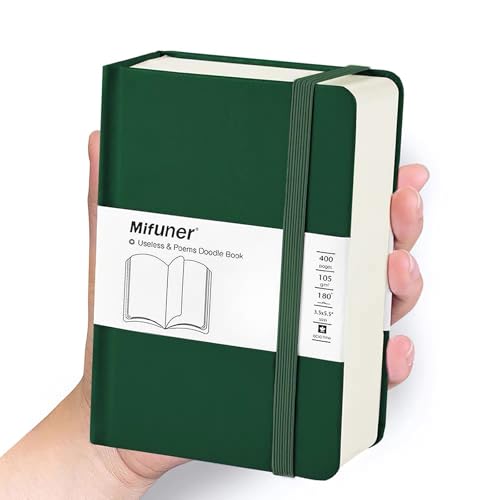 Mix Media Pad,3.5"x5.5" Small Hardcover Leather Art Sketchbook,105 GSM 200 Sheets/400 Pages Acid Free Artistic Painting Drawing Sketching Writing Paper, Handy Pocket Journal Notebook.Blackish Green - color: 105gsm-blackish green