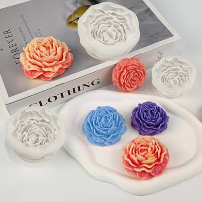 Peony Candle Molds, Set of 3 Sizes Peony Flower Making Molds - color: 3 PCS Large+Medium+Small Peony Molds