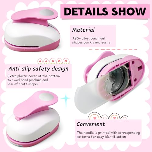CHENGU 6 Pcs Circle Punch Set 3in/2in/1.5in/1in/0.6in/0.3in Scrapbook Hole Punchers Crafting with 10 Sticker Paper Round Cutter Scrapbook for Office Supplies DIY Albums Photos(Pink) - color: Pink, style: Circle
