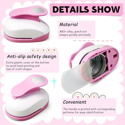 CHENGU 6 Pcs Circle Punch Set 3in/2in/1.5in/1in/0.6in/0.3in Scrapbook Hole Punchers Crafting with 10 Sticker Paper Round Cutter Scrapbook for Office Supplies DIY Albums Photos(Pink) - color: Pink, style: Circle