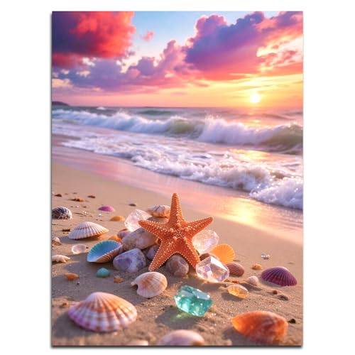 Muzagroo Art 5D Diamond Paintings Kits for Adults Round Full Drill Beach Diamonds Art Kits for Beginners Diamond Art Paintings Gem Art Kits Diamond Dots Kits 30x40cm (Beach) - color: Beach
