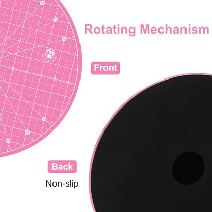 13"x13" Round Rotating Cutting Mat, Self Healing Mat with 360-Degree Rotation & Anti-Slip Base, Sewing Board Cutting Mat Perfect for Fabric Quilting Leather Hobby Project, Pink - color: Pink, size: 13"L x 13"W