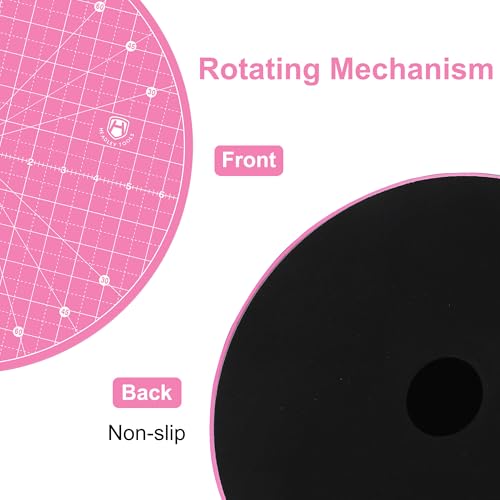 Headley Tools 13"x13" Round Rotating Cutting Mat, Self Healing Mat with 360-Degree Rotation & Anti-Slip Base, Sewing Board Cutting Mat Perfect for Fabric Quilting Leather Hobby Project, Pink - color: Pink, size: 13"L x 13"W