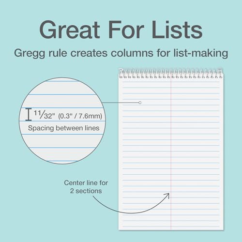 Oxford Steno Spiral Notebooks, Top Bound Steno Pads, 6x9 Inches, Gregg Ruled for Lists, White Paper, Asst. Pastel Covers, 80 Sheets, 6 Pack (1007112)