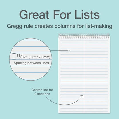 Oxford Steno Spiral Notebooks, Top Bound Steno Pads, 6x9 Inches, Gregg Ruled for Lists, White Paper, Asst. Pastel Covers, 80 Sheets, 6 Pack (1007112)