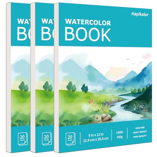 Hapikalor 3-Pack 9"x12" Watercolor Paper, 140lb/300g Water Color Paper Teal | Artist Painting Drawing Paper Book, Art Supplies for Adults Kids, Watercolors, Watercolor Paint Set, Sketchbook, Journal - color: Teal, size: 9" x 12"(Pack of 3) Pad