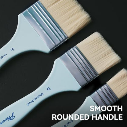 PHOENIX Flat Paint Brush Set - 3 Sizes Nylon Large Paint Brushes for Acrylic Painting, Gouache, Wood Furniture, Gesso, Varnishes & Wall
