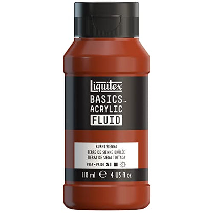 Liquitex BASICS Acrylic Fluid Paint, 4-oz Bottle, Burnt Sienna | Super Versatile, Fine Art Pigments; Fluid Consistency, Vibrant satin colors, Permanent, Lightfast, Water-Resistant Finish - color: Burnt Sienna, style: 118ml (4-oz)