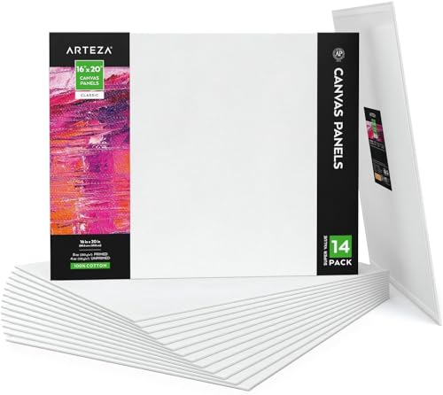 ARTEZA Canvas Boards for Painting, 16 x 20 Inches, Pack of 14, Blank White Canvas Panels for Acrylic, Oil and Gouache Painting - size: 16"x20"