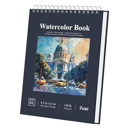 Fuxi Watercolor Sketchbook 8.5" x 11", 140 lb Cold Press Watercolor Paper - color: Dark Blue, size: 11" x 8.5" (Pack of 1)