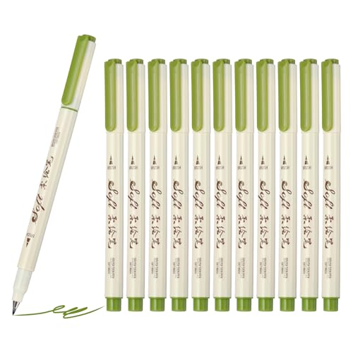 PATIKIL Fineliner Colored Pens, 12 Pcs Dark Green Felt Brush Tip Fineliner Marker Waterproof Ink Watercolor Coloring Book Art Supplies Set for Artist Journaling Scrapbooking - color: Dark Green