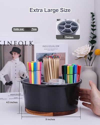 Pen Organizer For Crayon Marker Color Pencil, Lazy Susan Art Supply Storage Organizer, Pen Holder For Desk School Office Home White - color: White