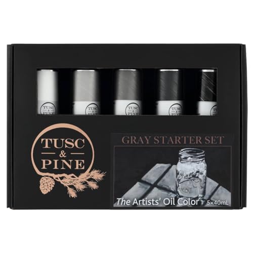 Tusc & Pine Artist Oil Paint - 40 ml Set of 5 - Greys - Non-Yellowing, Rich & Creamy Consistency, Maximum Pigment Load, Small Batch Milled Oil Paints Developed for Professional Artists - color: Greys, size: 6.76 Fl Oz (Pack of 1)