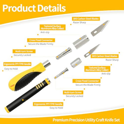 Premium Craft and Exacto Knife Set with 14 Blades - Ideal for Art and Architecture Modeling, Scrapbooking, Engraving, and Sculpture - Perfect for DIY Crafting, Hobbyists, and Professionals (Yellow) - color: Yellow