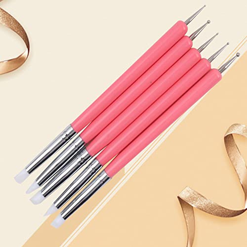 4PCS Double-Ended Metal Ceramic Clay Ball Stylus Dotting Tools and 5PCS 2 Way Silicone Polymer and Embossing Paper Flower Indentation Tool for Drawing - color: pink