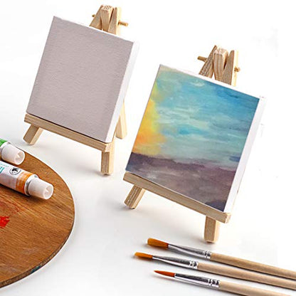 Tosnail 12 Packs Mini Canvas and Easel Set, Art Easel Stand with Canvas Set Tabletop Wooden Display Stand and Canvas Panels for Artist, Students, Adults, Kids Painting