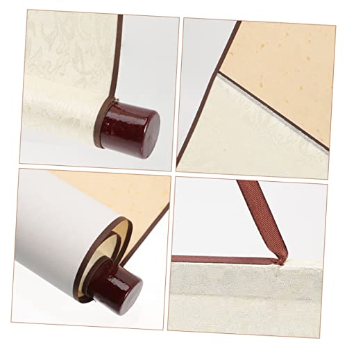 EXCEART Blank Hanging Scroll Paper 3 Pcs Chinese Calligraphy Art Scrolls with Wooden Rods Thick Painting Paper Roll for Writing Drawing Home Display 31.88 X 11.81 in - color: Light Yellow