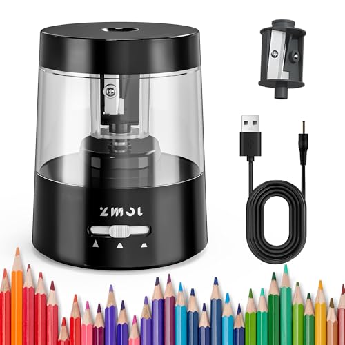 ZMOL Electric Pencil Sharpener, USB or 2 AA Powered, 6-8mm, Black | Suitable for Colored Pencil No.2,Fast Sharpening,3 Modes,Tungsten Steel Blade Holder, Portable for Classroom Office Home - color: Black