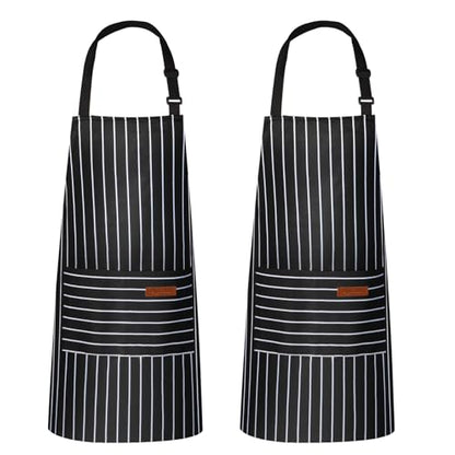 VALOME 2 Pack Kitchen Aprons with Pockets, Cooking Chef Apron for Men Women | Adjustable Neck Strap, Unisex Bib Soft Aprons, Cotton-Blend, for Grilling Cooking Gardening Baking - color: Black & Black