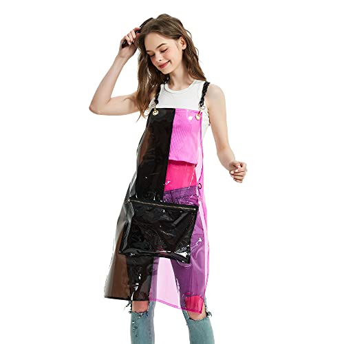Hair Stylist Apron for Women - Waterproof Barber Nail Tech Apron Hairdresser Hairstylist Salon Aprons with Pocket - color: Black+fuchsia