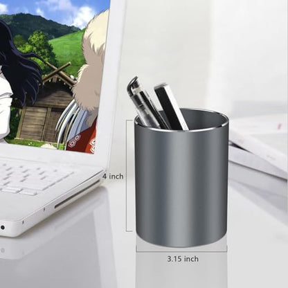 Pen holder, aluminum alloy waterproof pen holder, desktop simple and modern minimalist, multifunctional office supplies for families, kids and schools Grey - color: Grey