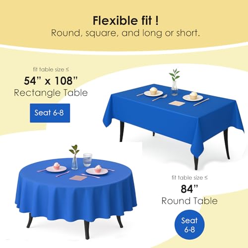 12-Pack Royal Blue Plastic Tablecloths – 84 Inch Round Disposable Table Covers, Heavy Duty & Waterproof for Parties, Events, Banquets, Royal Blue - color: Royal Blue, size: 84" Round