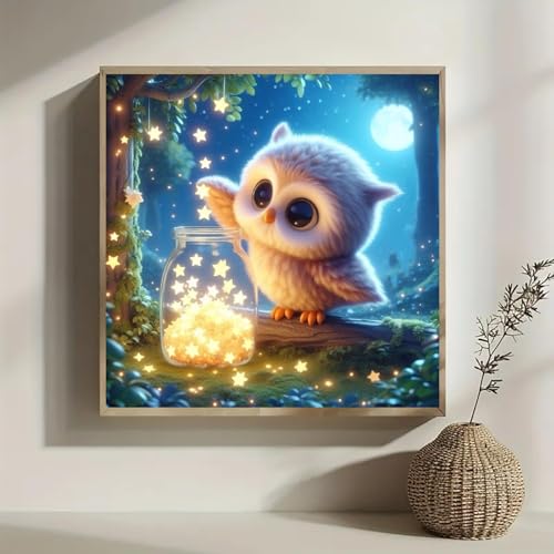 WCHUIMM Owl Diamond Art Kits for Adults,Stars 5D Diamond Painting Kits for Adults Beginners,DIY Full Round Drill Diamond Dot Painting Gem Art Kits for Adult, Home Wall Decor 12x12 Inch - color: Owl