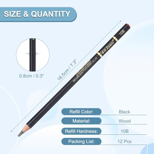 PATIKIL 12Pcs Drawing Pencils for Sketching, 10B Refill Sketch Pencils for Drawing, Graphite Art Pencil Set Professional Resistant Lead for Painting Shading Artist Office Supplies - size: 10B