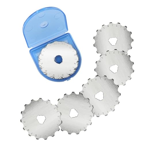 5pack Rotary Cutter Blades, 45mm/1.77inch Perforating Rotary Replacement Blades with Plastic Box Wide Skip Blade Edging Tool for Fabric Arts Crafts Scrapbooking Sewing Cutting Paper - color: serrated edge - 5pack