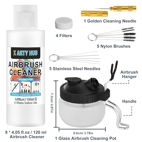 X ARTY HUB Airbrush Cleaning Kit, 32.4 fl oz Cleaner, Cleaning Pot & Tools - size: Airbrush Cleaning Kit with 32.4 fl oz Cleaner