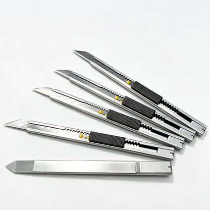Gebildet 5pcs Black Blade Utility Knife, Right and Left Hand Stainless Steel Lockable Cutter Knife, 9mm Snap Off Blades, 30 Degree Foil Knife, for Foils, Wallpaper, Crafts, Cartons - color: Black Blade 30°