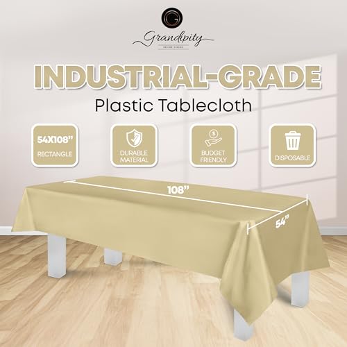 Grandipity Plastic Table Cloth Disposable 12 Pack 54” x 108” Rectangle | Beige Plastic table covers, durable disposable tablecloths, fade and tear-resistent table cover for party, event - color: Beige, size: 54in. x 108in. Rectangle