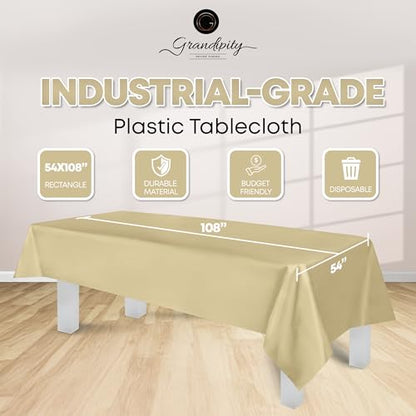 Grandipity Plastic Table Cloth Disposable 12 Pack 54” x 108” Rectangle | Beige Plastic table covers, durable disposable tablecloths, fade and tear-resistent table cover for party, event - color: Beige, size: 54in. x 108in. Rectangle