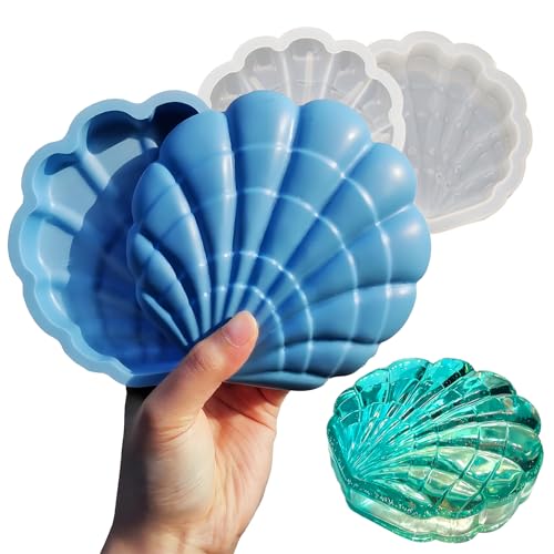 Wehous Seashell Box Resin Molds with Lid, 3D Shell Shape Storage Container Box Silicone Molds for Epoxy Resin Concrete, Marine Jewelry Holder Trinket Organizer Tray Mold DIY Art Casting Craft Decor - color: Shell Box