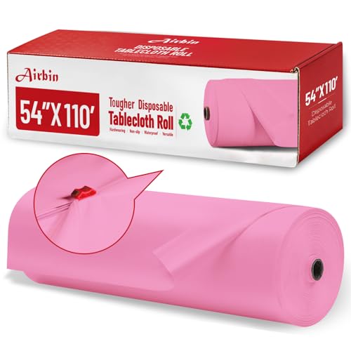 Plastic Tablecloth Roll, 110 Ft X 54 In Table Cloth Disposable Table Cover | Pink Tablecloth with Cutter PEVA Disposable Tablecloth Rectangular Table Cover Roll for Baby Shower, Birthday Party, Festival - color: Pink, size: 1320" x 54" (Rectangular)