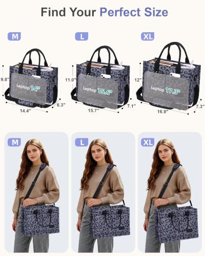 FIORETTO Canvas Tote Bag for Women with Zipper Closure & Individual Compartments for Work College for Teacher & Nurse - color: Leopard Gray, size: Medium