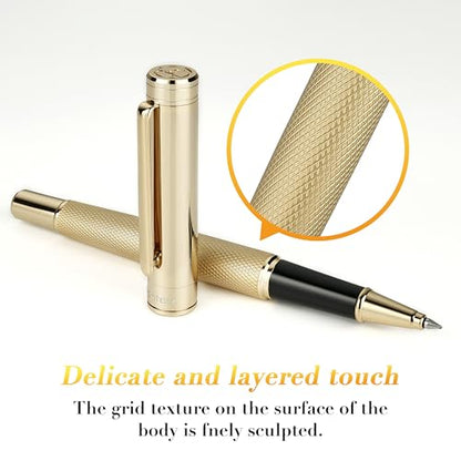 MCNTEIK Gold Rollerball Pen, Stunning Luxury Pen with Mesh Texture Design and 24K Gold Finish, Fancy Gift Set for Men & Women, Business Signature, Executive, Office, Nice Fancy Designer Pens - color: Gold