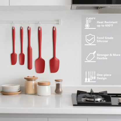 Coukre Silicone Spatula Set of 5,High Temperature Resistant, Food Grade Silicone, Dishwasher Safe, for Baking, Cooking (Pure Red) - color: Pure Red