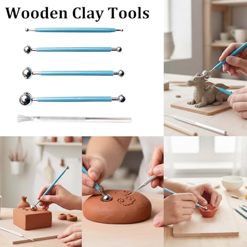 17 Pcs Pottery and Clay Sculpting Tools Set, Double-Sided Ceramic Carving and Trimming Tools with Smooth Wooden Handles for Shaping, Detailing, and Embossing(17)