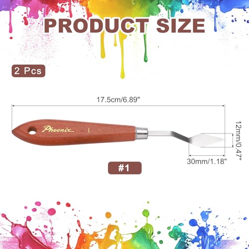 MECCANIXITY Pack of 2 Palette Knife No.1, 6.9" Long with Stainless Steel Flexible Spatula Pallet Knife and Wood Handle for Scraping, Mixing, Oil Acrylic Painting Canvas - style: No.1