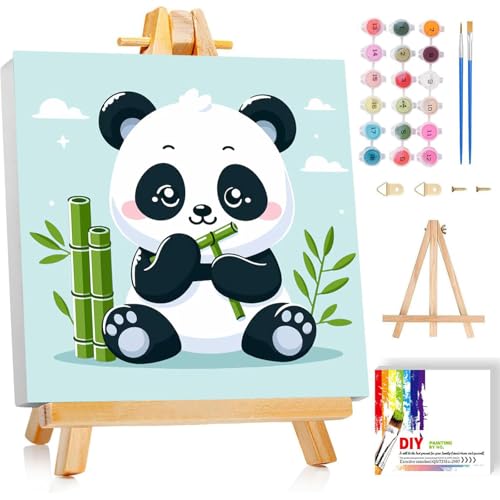Gemozaic Panda Paint by Numbers Kit for Kids Ages 4-12 with Frame & Easel | Cute Animal Paint by Number for Kids Ages 6 8 9 10 Years Old, DIY Acrylic Numbers Painting for Boys Girls for Gift, 8x8 IN - color: BKH1889