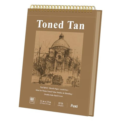 Fuxi Toned Tan Sketchbook 11x14 Inch, 60 Sheets, Spiral Bound - Hard Cover, Acid-Free Drawing Paper Pad for Artists, Drawing, Illustration & Art Students. - color: Toned Tan, size: 11" x 14" (Pack of 1)