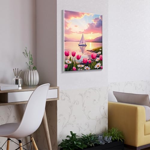 ATDMS Paint by Numbers Kit for Adults, Flowers Paint by Number with Frame - color: Tulips 268
