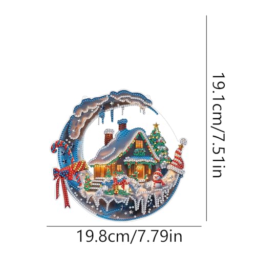 STGLCR Hanging Ornament Chirstmas House Diamond Painting Kits for Adults, Winter Diamond Art Kits for Beginners, 5D DIY Christmas Wreath Diamond Dot Art Pendants, Full Drill Moon Gem Craft 7.8 inch, - color: Christmas House