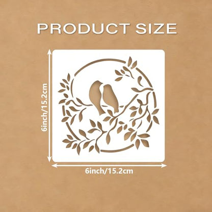 16 Pcs Birds Stencils for Painting Reusable Plastic 6×6 Inch Birds with Branch Stencils Drawing Templates for Crafts DIY Wall Canvas Notebook Knit Card Wood