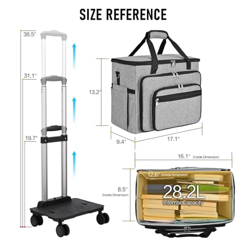 Rolling Teacher Bag With Wheels, Tote Organizer With Detachable Trolley - color: Grey