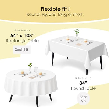 12 Pack White Plastic Tablecloths, 84 Inch Round Disposable Table Covers, Heavy Duty & Waterproof for Parties, Events, Banquets, White - color: White, size: 84" Round