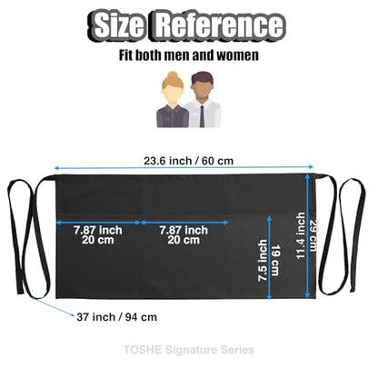 TOSHE Waist Apron 3 Pockets Waterdrop Resistant Cotton Server,Chef,Waitress - color: 2-pack-black